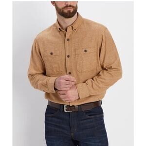 Duluth Trading Mens Kennesaw Rugged Brushed Cotton Camel Long Sleeve Shirt Large